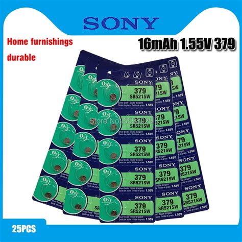 25pc Sony Watch Battery 155v 379 Sr521sw D379 V379 Ag0 Silver Oxide