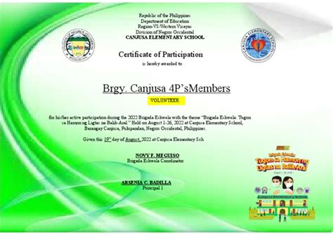 Brigada Eskwela Certificate Of Participation Pdf