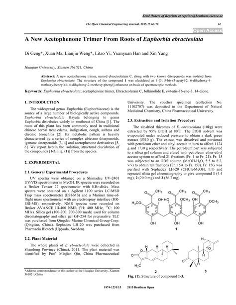 PDF A New Acetophenone Trimer From Roots Of Euphorbia Ebracteolata