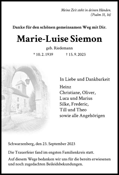 Traueranzeigen Von Marie Luise Siemon Trauer HNA De