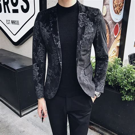 Floral Stylish Blazers For Men Slim Fit Mens Blazer Pattern Printed Blaser Homens Mens Blazer