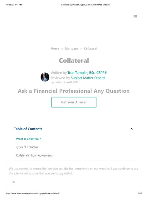 Collateral Definition Types And Uses In Finance And Law Pdf