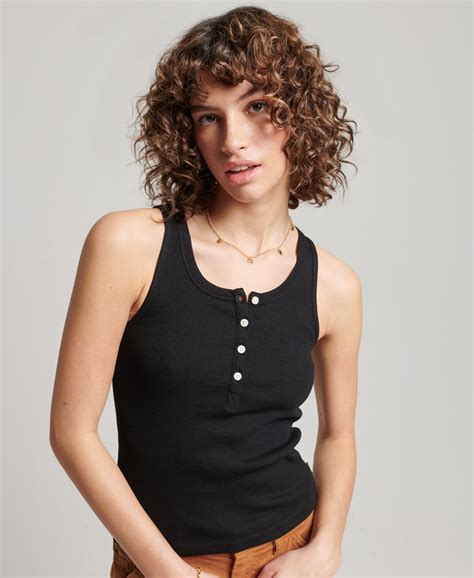 Womens Button Down Vest Top In Black Superdry Uk