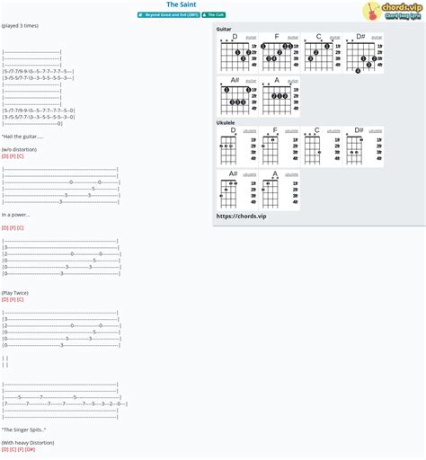 Chord The Saint The Cult Tab Song Lyric Sheet Guitar Ukulele