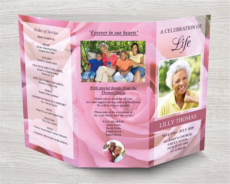 11x17 Trifold Funeral Program Template With Pink Roses Etsy UK