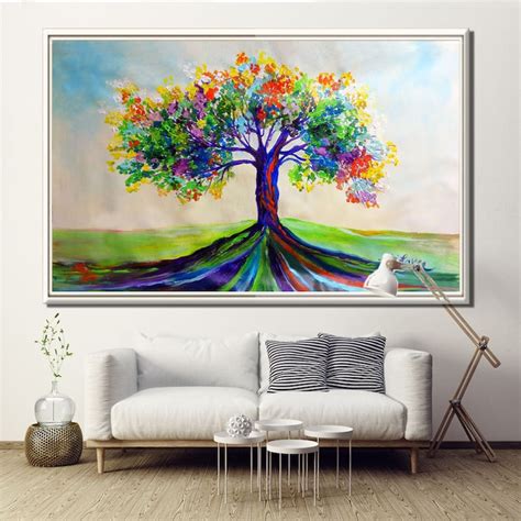 Colorful Large Tree Wall Art For Living Room Decor Bedroom Large Tree