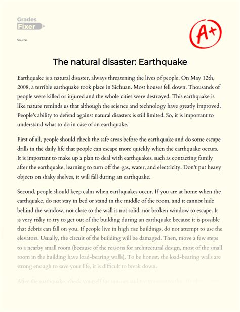 The Natural Disaster Earthquake Essay Example 477 Words