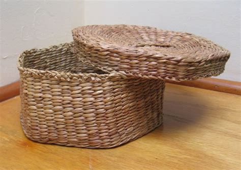 Sale Vintage 70s Hand Woven Strawbulrush Basket Etsy Hexagon Box