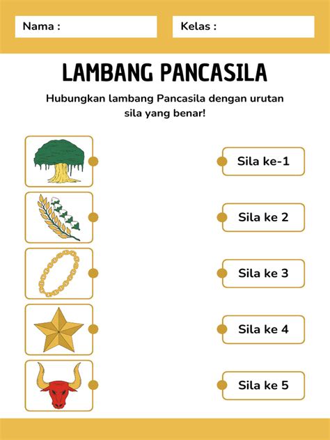 Menghubungkan Lambang Pancasila Lembar Kerja Kuning Sederhana