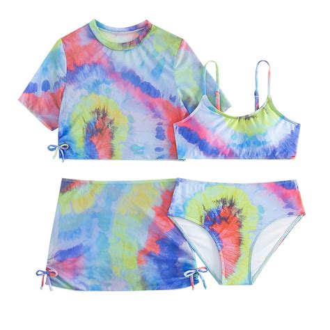 Girls Swimsuits Piece Cute Bathing Suit Tie Dye Bikini Set Cover Up Sets Summer Beach Swim
