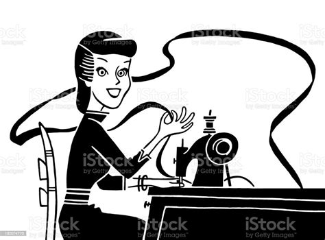 Woman Using Sewing Machine Stock Illustration Download Image Now