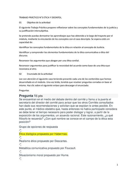 Trabajo Pr Ctico N Etica Y Deontolog A Prof Trabajo Pr Ctico N