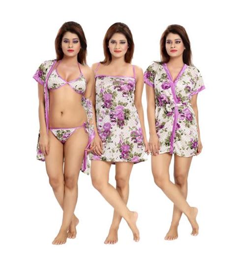 Buy Shopping Station Women S Purple Self Design Satin Lingerie Set