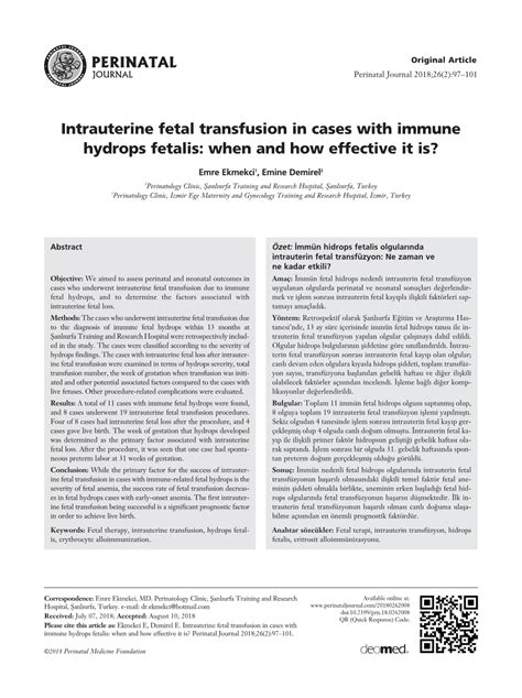 Intrauterine Fetal Transfusion In Cases With Immune Hydrops Fetalis