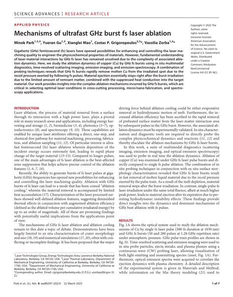(PDF) Mechanisms of ultrafast GHz burst fs laser ablation 