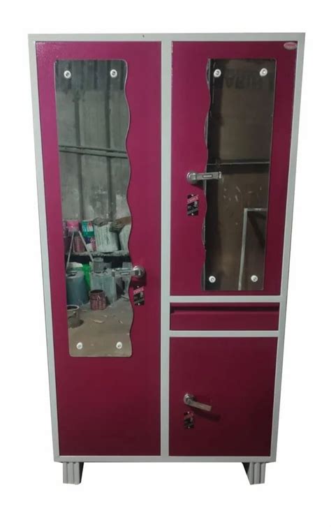 Door With Locker Magenta Stainless Steel Almirah Shelves With