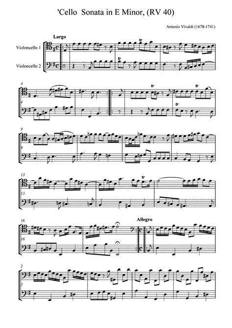 Cello Sonata In E Minor Rv Vivaldi Antonio Imslp Free Sheet