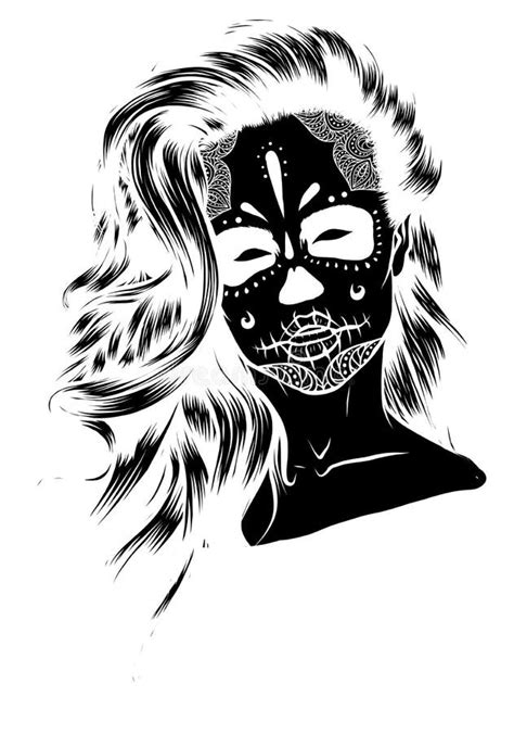 Vector Black and White Skull Candy Girl Illustration Stock Vector ...