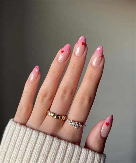 42 Cute Valentines Day Nails For 2022 Pink Ombre Tips With Hearts