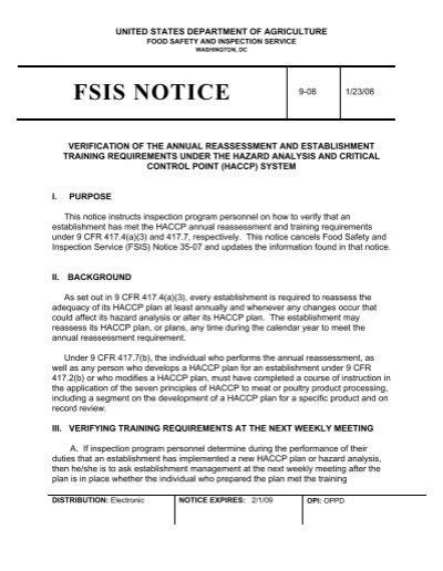 Fsis Notice 09 08 Verification Of The Annual Reassessment And