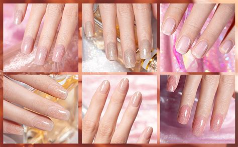 Amazon RARJSM Nude Glitter Nail Gel Polish Sheer Pink Jelly Shimmery Iridescent Sparkly