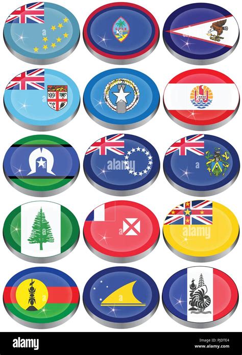 Set Of Icons Flags Of Australia Oceania Polynesia Micronesia And