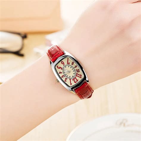 Rectangle design red watches women new fashion vintage pu leather ...