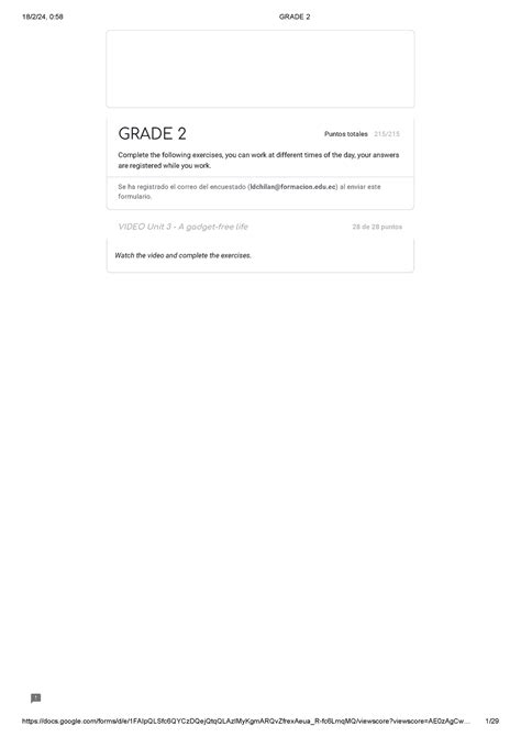 Grade 2 - INGLES - VIDEO Unit 3 - A gadget-free life 28 de 28 puntos ...