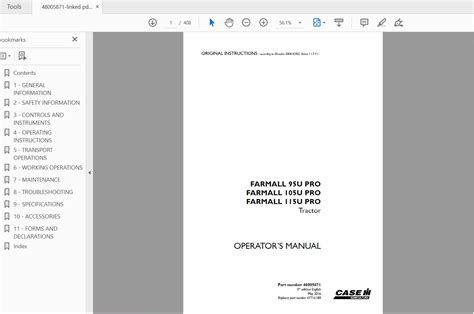 Case Ih Tractor Farmall 95u105u115u Pro Operators Manual48005871