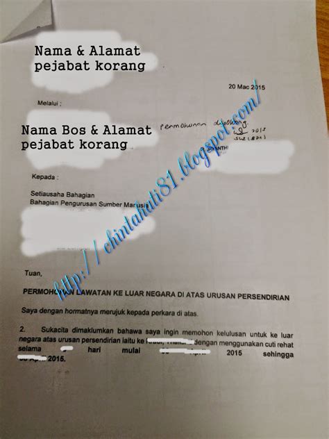 Contoh Surat Kebenaran Ke Luar Negara Pemjawat Awam