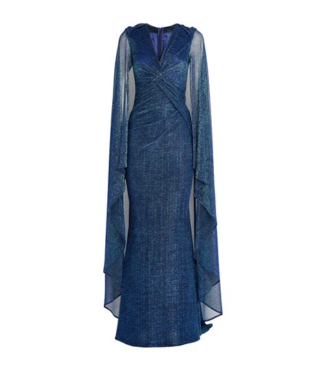 Womens Talbot Runhof Blue Metallic Cape Gown Harrods UK