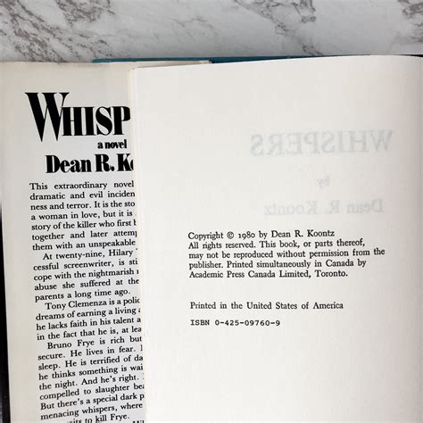 Whispers By Dean Koontz Book Club 1st Edition 1980 Etsy