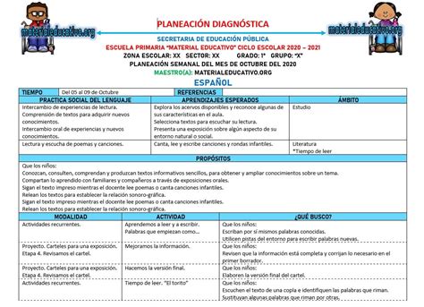 Planeación Del Primer Grado De Primaria Para El Mes De Octubre Del Ciclo Escolar 2020 2021