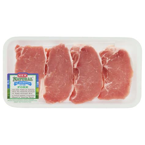 H E B Natural Boneless Center Loin Pork Chops Thin Cut Shop Pork At