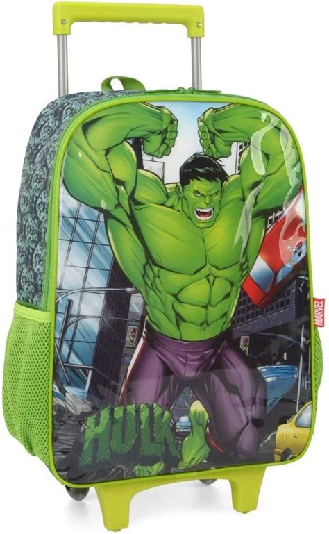 Kit Mochila Infantil Escolar Incr Vel Hulk Rodinhas G Lancheira