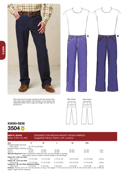 Kwik Sew 3504 Mens Jeans Patterned Jeans Mens Jeans Mens Denim