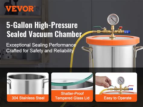 VEVOR 5 Gallon Vacuum Chamber Upgraded Tempered Glass Lid Vacuum