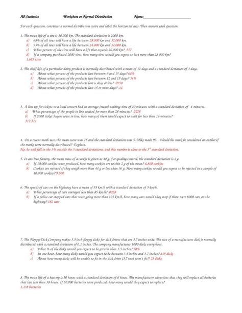 Doc Normal Distribution Worksheet Ans Dokumen Tips