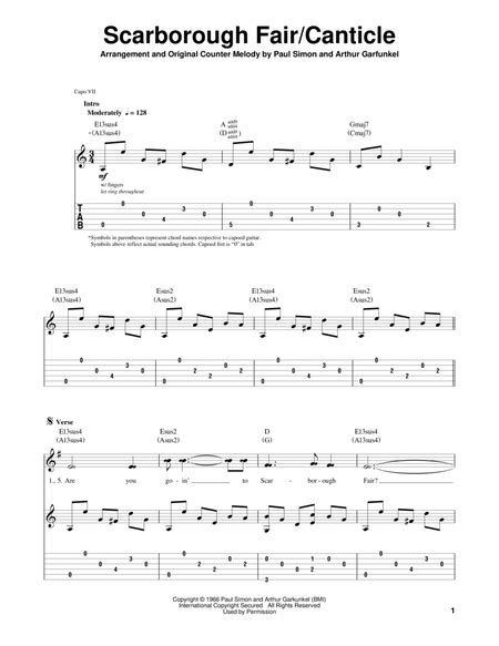 Scarborough Faircanticle By Simon And Garfunkel Electric Guitar Digital Sheet Music Sheet