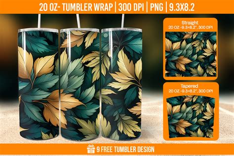 Leaf Tumbler Wrap Designs Sublimations Graphic By Hassanaasi