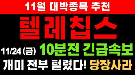 주가전망 텔레칩스 🔥11월24일 금요일 10분전 긴급속보 개미 전부 털렸다 지금부터 10배 폭등하는 이유 공개