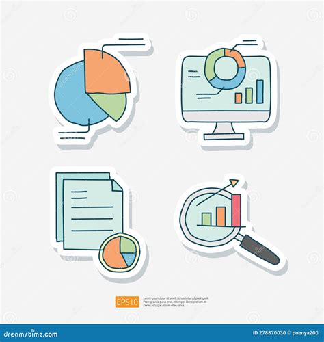 Data Collection And Analysis Concept Doodle Sticker Icon Set Vector Illustration Statistics