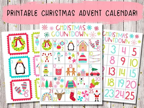 Printable Christmas Advent Calendar Countdown To Christmas Etsy