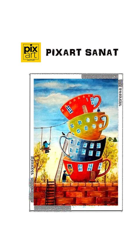 Fincan Evler PixArt Sanat 40 50 PixArt Sanat Elmas Mozaik Tablo