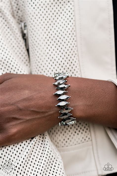 Fiercely Fragmented Silver Rhinestone Stretch Bracelet Paparazzi