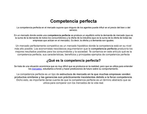 Competencia Perfecta Para Hacer Aprender Competencia Perfecta