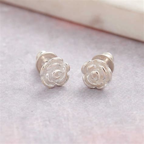 Rose Flower Silver Stud Earrings - Scarlett Jewellery