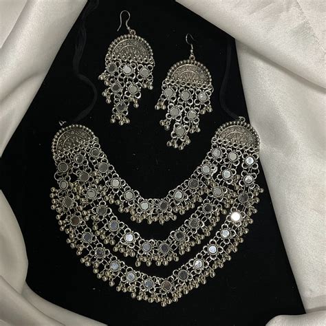 Gs Multiple Layered Mirror And Ghungroo Work Necklace Set At Rs Set