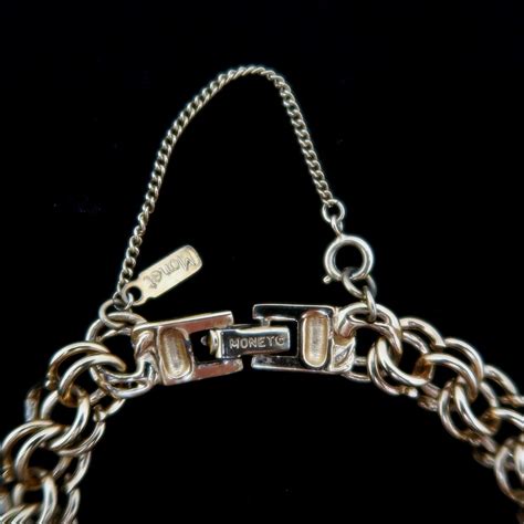 1960s Monet Gold Tone Double Link Charm Bracelet Lov Gem