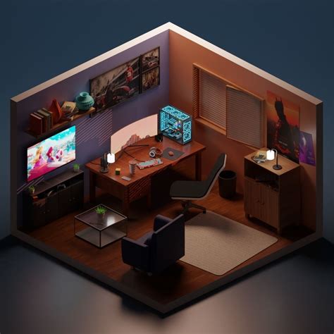 Isometric Gaming Room D Model Cgtrader